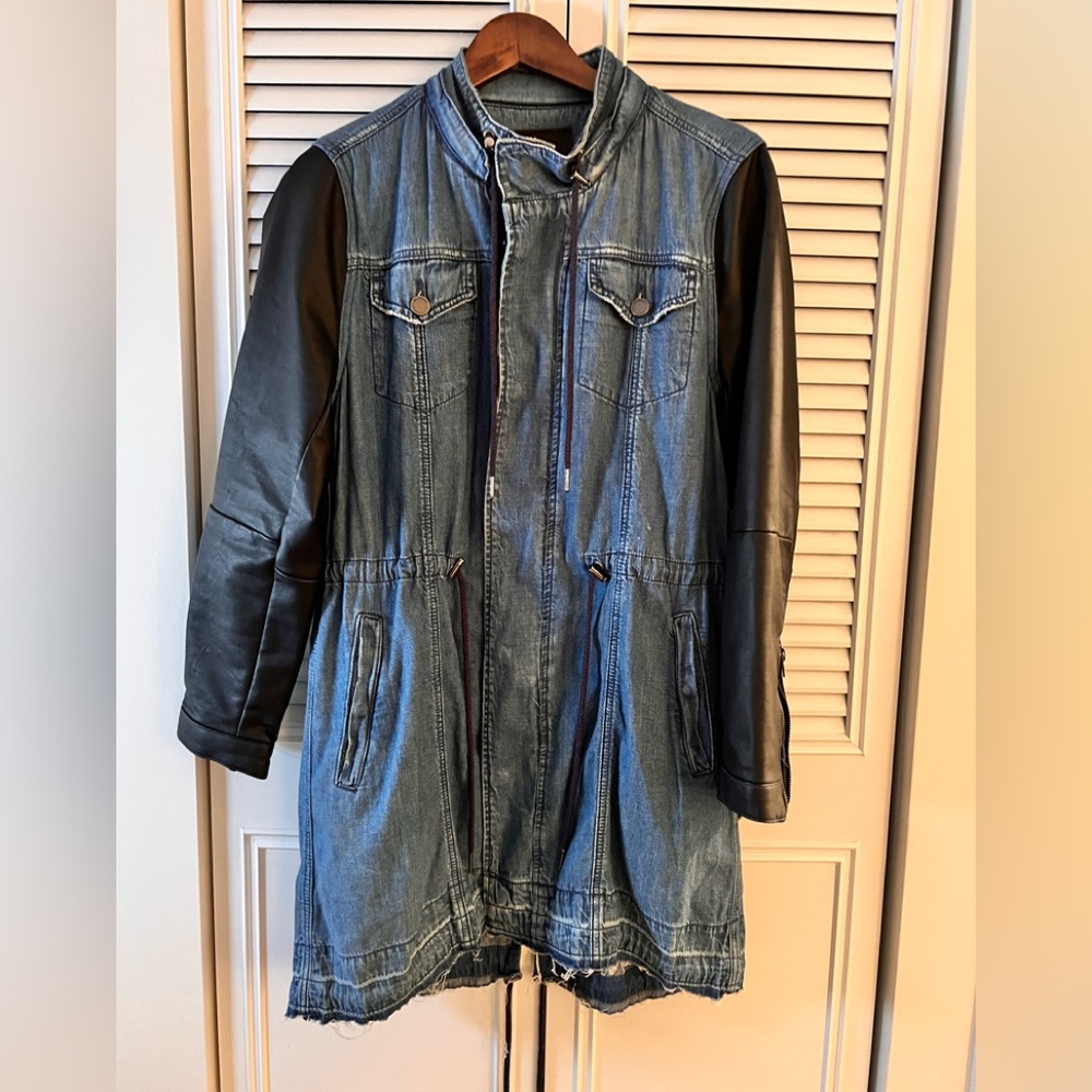 Blank NYC Faux Leather and Denim Anorak Jacket